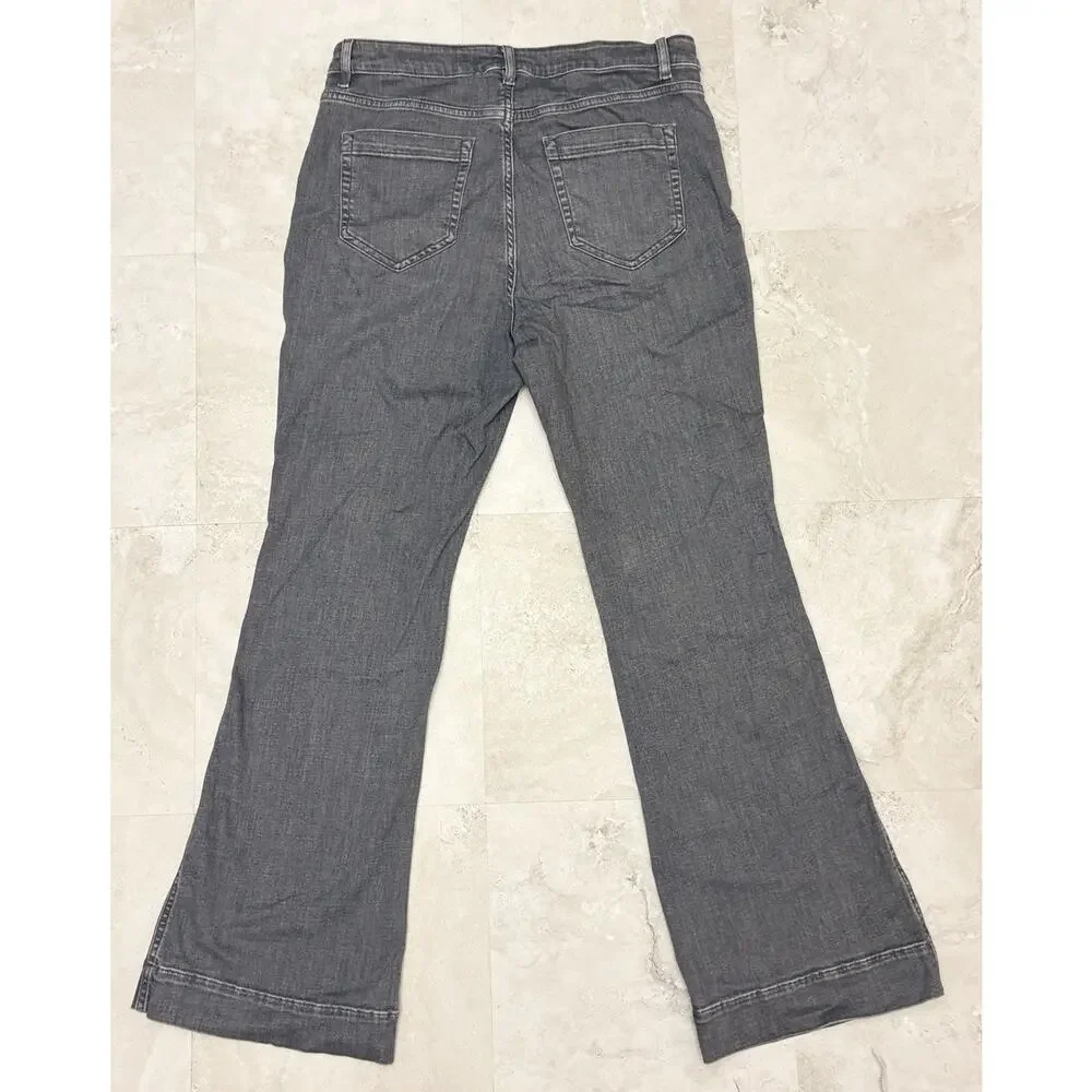 J.Jill Jeans High Rise Flare Gray Wash Patch Pocket Wide Leg Denim Size 12